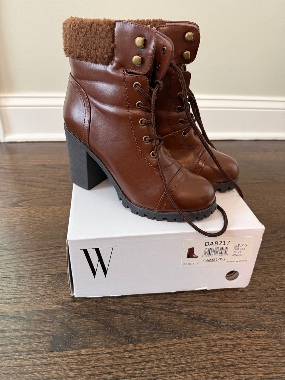 Women's Camel Brown Lace-Up Heeled Booties